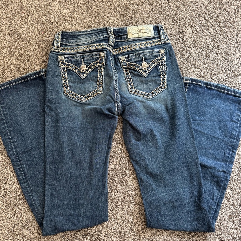 Miss Me Blue Flare Jeans with Embellished Pockets